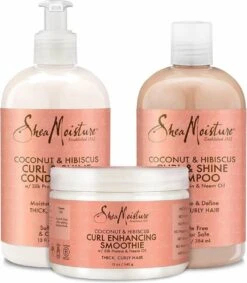 Shea Moisture Coconut & Hibiscus - Shampoo Conditioner & Curl Enhancing Smoothie - Curl & Shine Care Pakket Van 3