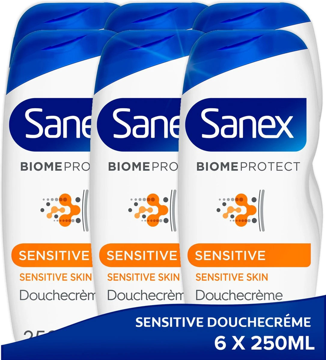 Sanex BiomeProtect Dermo Sensitive Douchegel - 6 X 250ml - Voordeelverpakking 3 Sanex BiomeProtect Dermo Sensitive Douchegel - 6 X 250ml - Voordeelverpakking