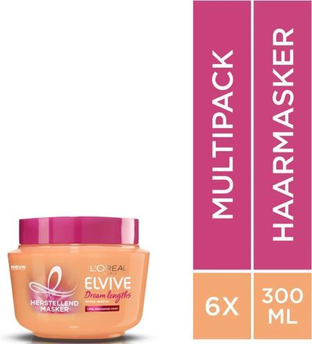 L'Oréal Paris Elvive Dream Lengths Haarmasker - 6 X 300 Ml - Lang & Beschadigd Haar - Voordeelverpakking 5 L'Oréal Paris Elvive Dream Lengths Haarmasker - 6 X 300 Ml - Lang & Beschadigd Haar - Voordeelverpakking - Afbeelding 3