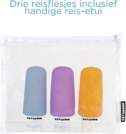 TRVLMORE Silicone Reisflesjes - Navulbaar - Handbagage - 100 ML - 3 Stuks - Oranje/Paars/Blauw -Verzorgingsproducten Verkoop 1126x1200 1