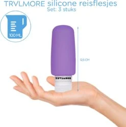 TRVLMORE Silicone Reisflesjes - Navulbaar - Handbagage - 100 ML - 3 Stuks - Oranje/Paars/Blauw -Verzorgingsproducten Verkoop 1196x1200 5