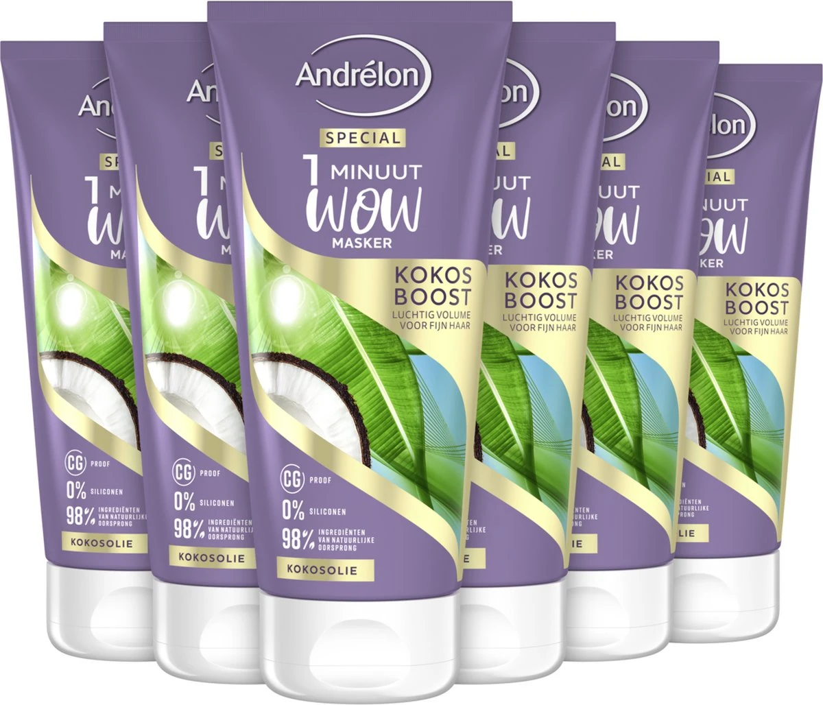 Andrélon Kokos Boost Haarmasker - 1 Minuut WOW Masker - 6 X 180 Ml – Voordeelverpakking 17 Andrélon Kokos Boost Haarmasker - 1 Minuut WOW Masker - 6 X 180 Ml – Voordeelverpakking - Afbeelding 15