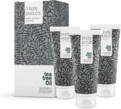 Australian Bodycare Body Treatment - 3 Producten Tegen Puistjes, Een Onzuivere Huid En Mee–eters Op De Rug En Billen Gebaseerd Op Tea Tree Olie - Bevat Douchegel En Peeling Om Je Huid Te Reinigen En Bodylotion Om Je Huid Te Hydrateren En Verzorgen