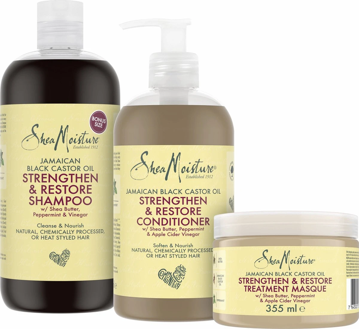 Shea Moisture Jamaican Black Castor Oil Geschenkset - Shampoo Conditioner & Haarmasker - Strenghten & Restore - Set Of 3 3 Shea Moisture Jamaican Black Castor Oil Geschenkset - Shampoo Conditioner & Haarmasker - Strenghten & Restore - Set Of 3