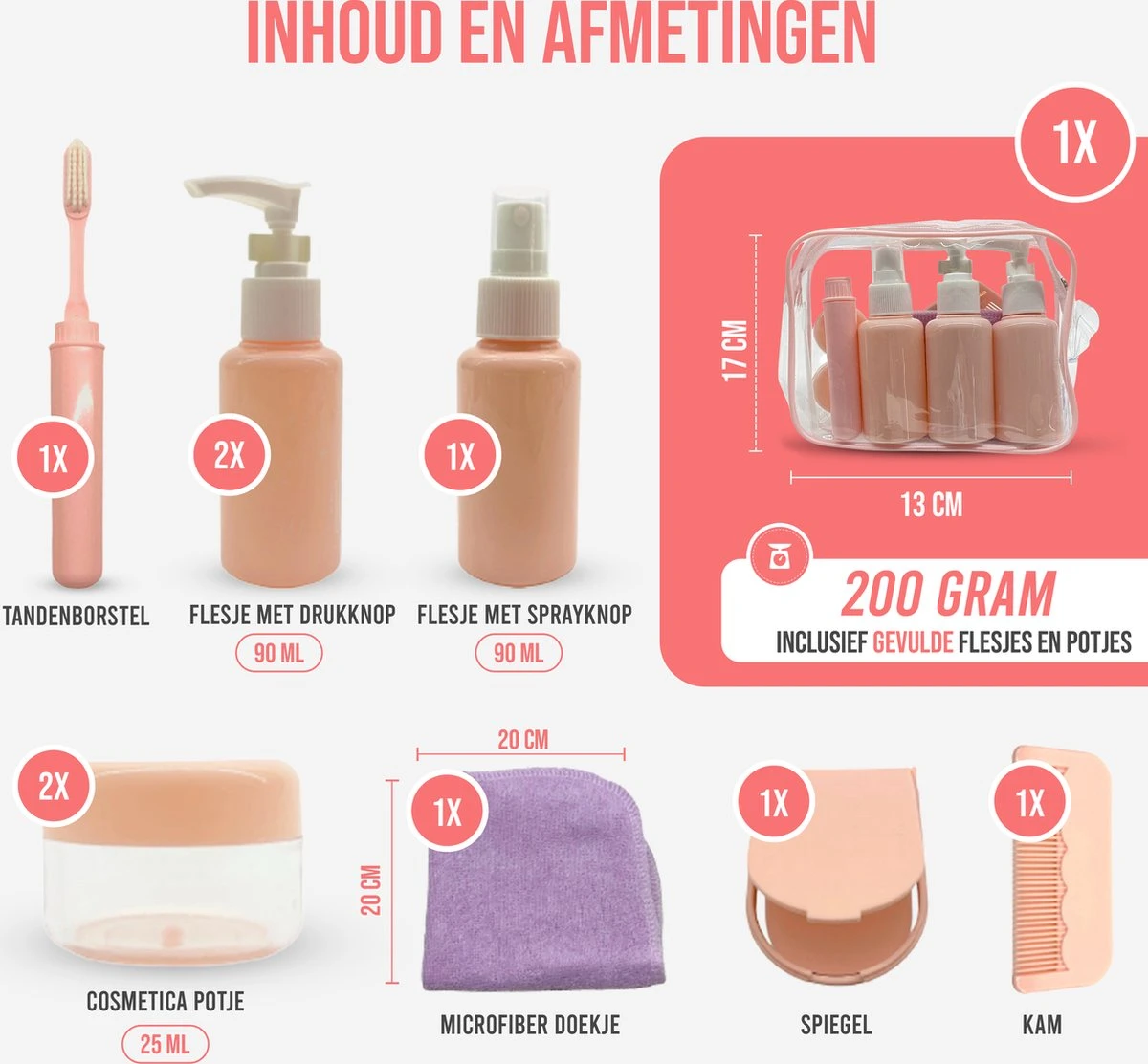 Reisflesjes Set 9-delig - Reisset - Reisflesjes Handbagage - Reis Toilettas - Reisflacons - Vliegtuig - Navulbare Reisflesjes - Roze 6 Reisflesjes Set 9-delig - Reisset - Reisflesjes Handbagage - Reis Toilettas - Reisflacons - Vliegtuig - Navulbare Reisflesjes - Roze - Afbeelding 4