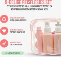 Reisflesjes Set 9-delig - Reisset - Reisflesjes Handbagage - Reis Toilettas - Reisflacons - Vliegtuig - Navulbare Reisflesjes - Roze 16 Reisflesjes Set 9-delig - Reisset - Reisflesjes Handbagage - Reis Toilettas - Reisflacons - Vliegtuig - Navulbare Reisflesjes - Roze -Verzorgingsproducten Verkoop 1200x1124