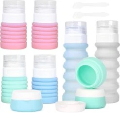 QOSO Reisflesjes Set 8-Delig | Reisflesjes Handbagage Opvouwbaar | Mini Shampoo & Reispotjes Hervulbaar Klein | Reisflesjes 100ml In 4 Kleuren | Navulbare Reisflesjes In Een Reisset