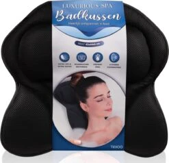 TIGIOO Luxe Home Spa Badkussen Small - Zwart Kussen Voor In Bad - Met 6 Zuignappen - Extra Comfort