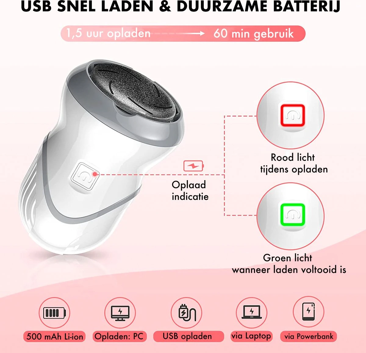 DynaBright Elektrische Eeltverwijderaar Met Stofzuigsysteem - Inc. 3 Vlijlschijven - 2 Standen - Voetvijl - Eeltvijl - Eelt Verwijderaar -USB Oplaadbaar - Geïntegreerde Zuigfunctie 4 DynaBright Elektrische Eeltverwijderaar Met Stofzuigsysteem - Inc. 3 Vlijlschijven - 2 Standen - Voetvijl - Eeltvijl - Eelt Verwijderaar -USB Oplaadbaar - Geïntegreerde Zuigfunctie - Afbeelding 2