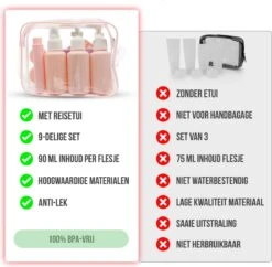 Reisflesjes Set 9-delig - Reisset - Reisflesjes Handbagage - Reis Toilettas - Reisflacons - Vliegtuig - Navulbare Reisflesjes - Roze 15 Reisflesjes Set 9-delig - Reisset - Reisflesjes Handbagage - Reis Toilettas - Reisflacons - Vliegtuig - Navulbare Reisflesjes - Roze -Verzorgingsproducten Verkoop 1200x1175 7