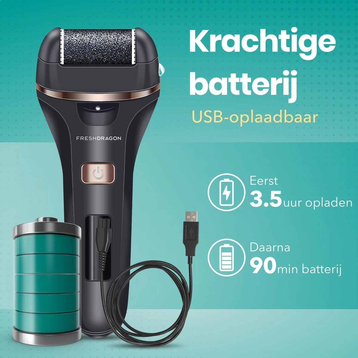 FreshDragon Elektrische Eelt Verwijderaar - Voetvijl - Inclusief 3 Rollers - Oplaadbaar 4 FreshDragon Elektrische Eelt Verwijderaar - Voetvijl - Inclusief 3 Rollers - Oplaadbaar - Afbeelding 2
