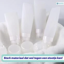 Qpacks - 8-delige Reisflesjes Set Transparant - Vliegtuig Handbagage - Navulbare Reis 100ML Flacons - Incl. Potjes & Etui -Travel - Reisaccessoires -Verzorgingsproducten Verkoop 1200x1200 798