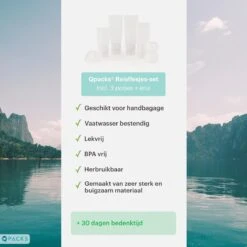 Qpacks - 8-delige Reisflesjes Set Transparant - Vliegtuig Handbagage - Navulbare Reis 100ML Flacons - Incl. Potjes & Etui -Travel - Reisaccessoires -Verzorgingsproducten Verkoop 1200x1200 801