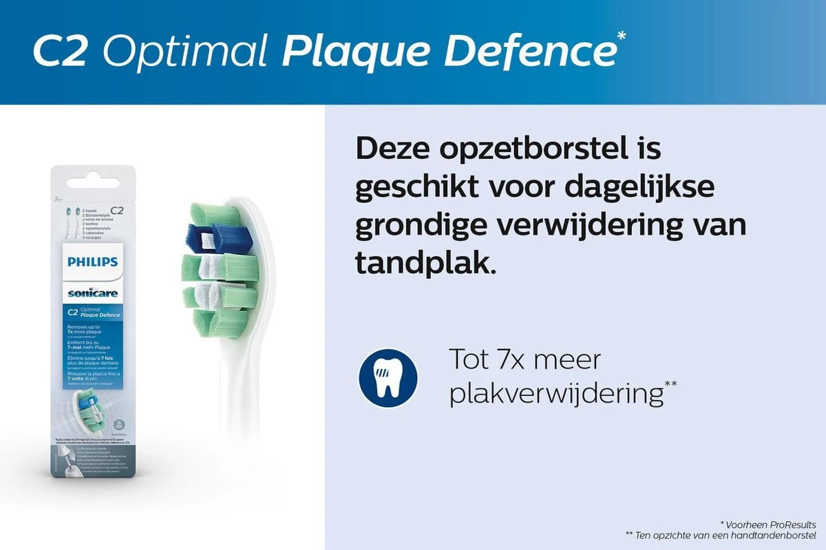 Philips Sonicare C2 Optimal Plaque Defence HX9022/10 - Opzetborstels - 2 Stuks 8 Philips Sonicare C2 Optimal Plaque Defence HX9022/10 - Opzetborstels - 2 Stuks - Afbeelding 6