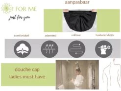 1FORME Douchemuts Dames Zero Waste – Droog Haar Thuis / Vakantie – Douchekap Satijn / PE Zwart -Verzorgingsproducten Verkoop 1200x902 2