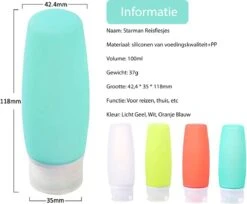 STARMAN Reisflesjes Set - Siliconen - Reisflacons - Handbagage - 100ml - 4 Stuks 14 STARMAN Reisflesjes Set - Siliconen - Reisflacons - Handbagage - 100ml - 4 Stuks -Verzorgingsproducten Verkoop 1200x989 1