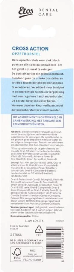 Etos Opzetborstel Cross Action - 3 Stuks - Met Wisselindicator - Geschikt Voor De Meeste Oral-B® Systemen* 11 Etos Opzetborstel Cross Action - 3 Stuks - Met Wisselindicator - Geschikt Voor De Meeste Oral-B® Systemen* -Verzorgingsproducten Verkoop 327x1200 4