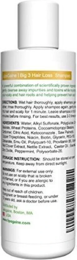 Lipogaine Big 3 Haargroei Shampoo-tegen Haaruitval- Anti Roos- Met 1% Ketoconazol En Biotine- 230 Ml -Verzorgingsproducten Verkoop 354x1200 3