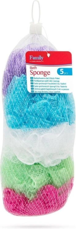 Set Van 5 - Douchespons / Badspons - Puff Sponzen / Netspons / Spons - Voordeelverpakking -Verzorgingsproducten Verkoop 398x1200