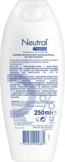 Neutral Sensitive Skin Douchegel - 6 X 250 Ml - Voordeelverpakking 14 Neutral Sensitive Skin Douchegel - 6 X 250 Ml - Voordeelverpakking -Verzorgingsproducten Verkoop 481x1200 1