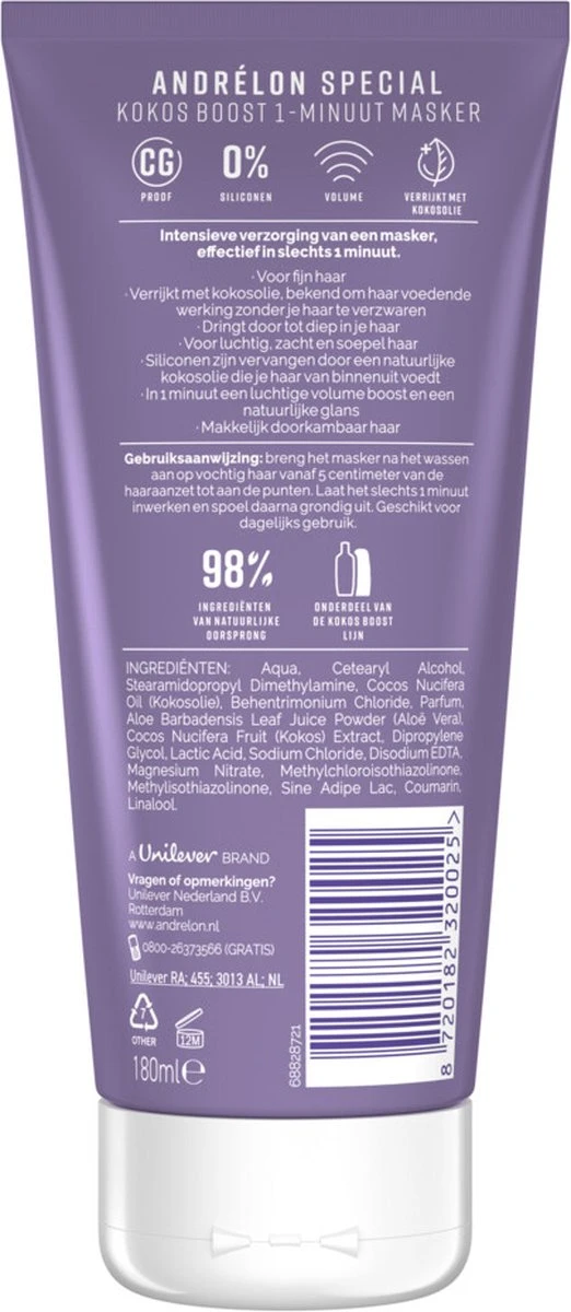 Andrélon Kokos Boost Haarmasker - 1 Minuut WOW Masker - 6 X 180 Ml – Voordeelverpakking 16 Andrélon Kokos Boost Haarmasker - 1 Minuut WOW Masker - 6 X 180 Ml – Voordeelverpakking - Afbeelding 14