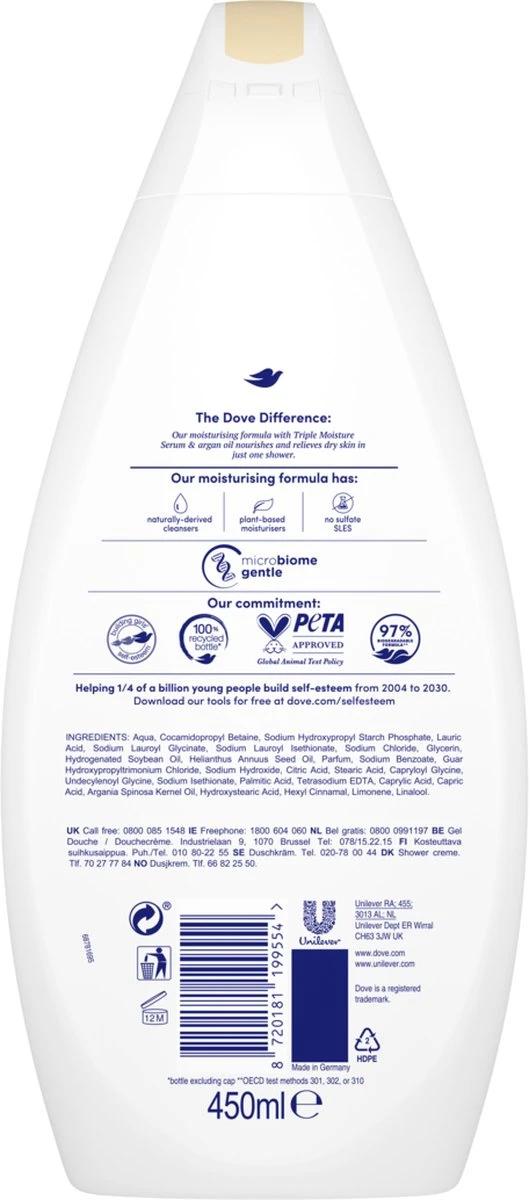 Dove Nourishing Care Douchegel - Triple Moisture Serum - 6 X 450 Ml 9 Dove Nourishing Care Douchegel - Triple Moisture Serum - 6 X 450 Ml - Afbeelding 7