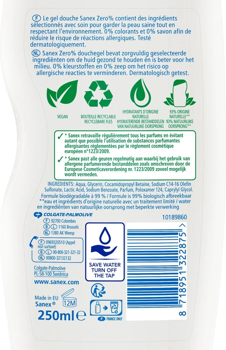 Sanex Zero% Normale Huid Douchegel - 6 X 250ml - Douchegel Voordeelverpakking 8 Sanex Zero% Normale Huid Douchegel - 6 X 250ml - Douchegel Voordeelverpakking - Afbeelding 6