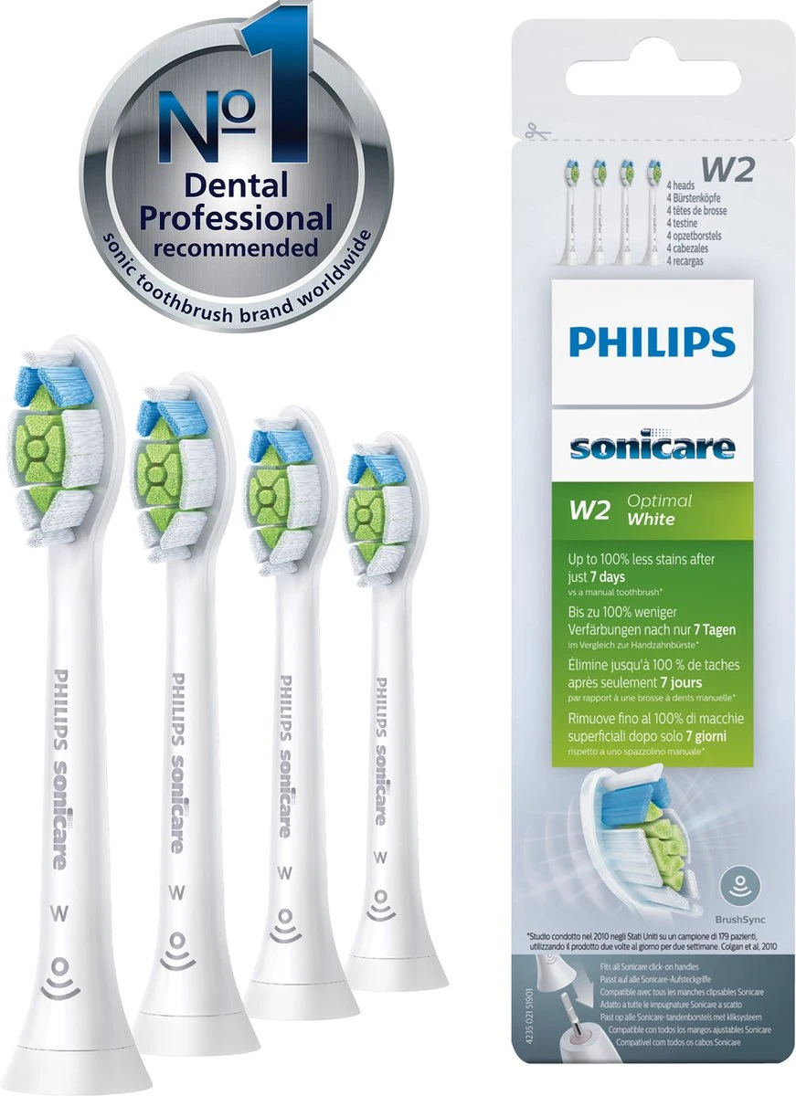 Philips Sonicare W2 Optimal White HX6064/10 - Opzetborstels - 4 Stuks 4 Philips Sonicare W2 Optimal White HX6064/10 - Opzetborstels - 4 Stuks - Afbeelding 2