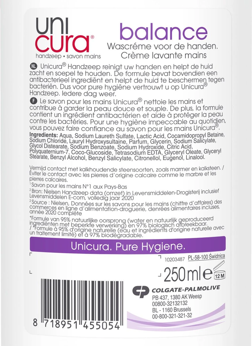 Unicura Balans Antibacteriële Vloeibare Handzeep - 6 X 250 Ml - Voordeelverpakking 8 Unicura Balans Antibacteriële Vloeibare Handzeep - 6 X 250 Ml - Voordeelverpakking - Afbeelding 6