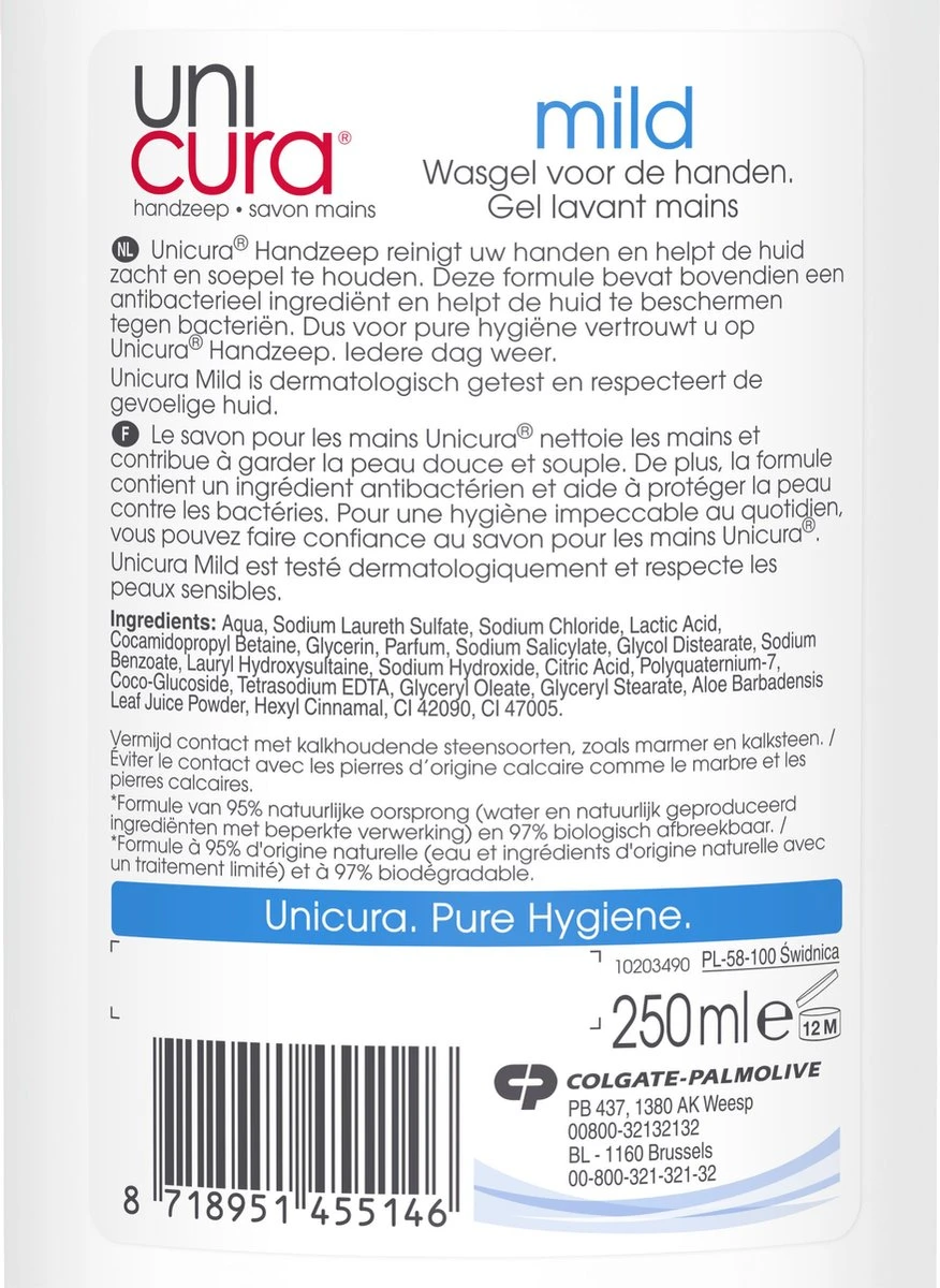Unicura Mild Antibacteriële Vloeibare Handzeep - 6 X 250 Ml - Voordeelverpakking 8 Unicura Mild Antibacteriële Vloeibare Handzeep - 6 X 250 Ml - Voordeelverpakking - Afbeelding 6