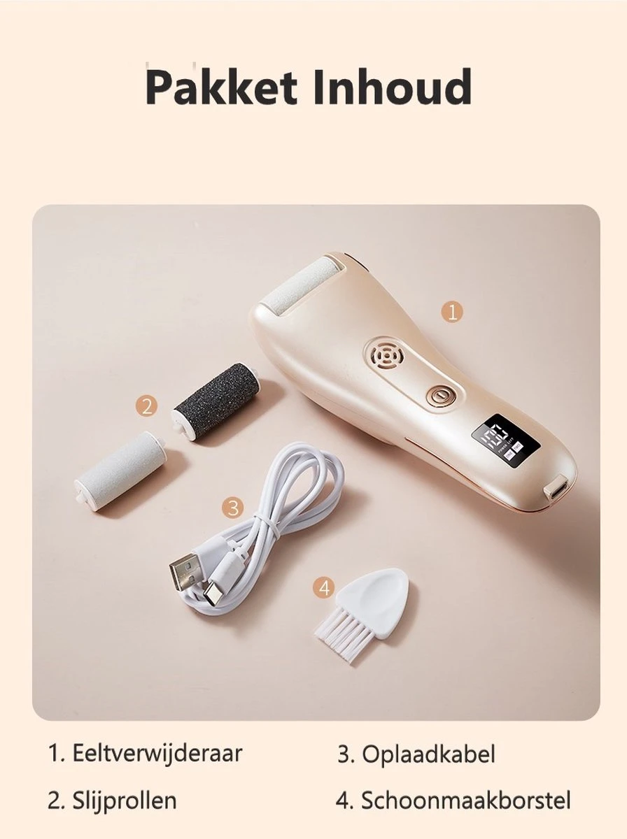 BAESS Elektrische Eeltverwijderaar - 3 Slijprollen - Afzuiging - Oplaadbaar - Goud 12 BAESS Elektrische Eeltverwijderaar - 3 Slijprollen - Afzuiging - Oplaadbaar - Goud - Afbeelding 10