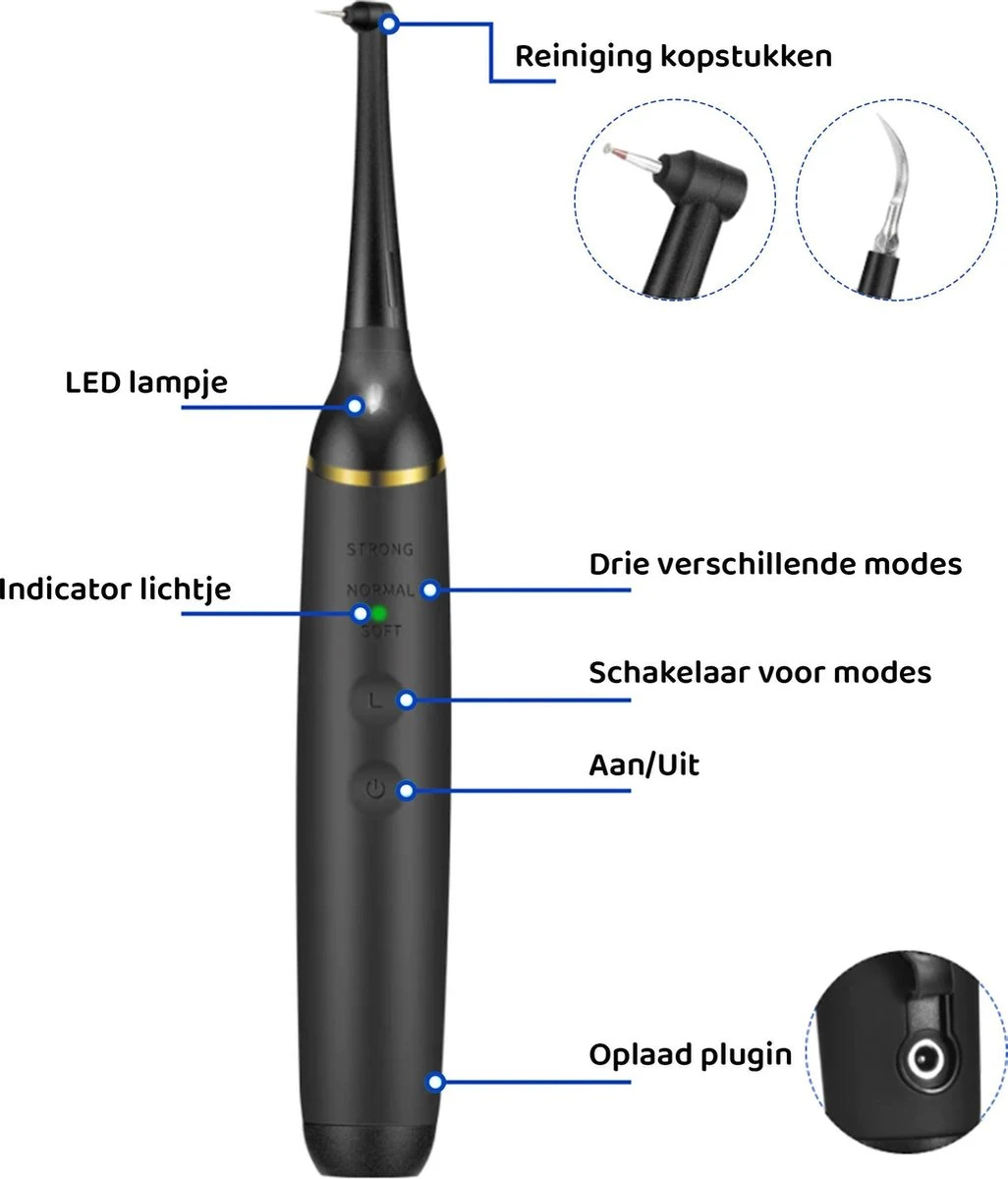 ExCorn Elektrische Tandsteen Verwijderaar - Inclusief 6-delig Tandartsset - 3 Standen - Elektrisch Tandplak Verwijderen - Tanden Polijsten 4 ExCorn Elektrische Tandsteen Verwijderaar - Inclusief 6-delig Tandartsset - 3 Standen - Elektrisch Tandplak Verwijderen - Tanden Polijsten - Afbeelding 2