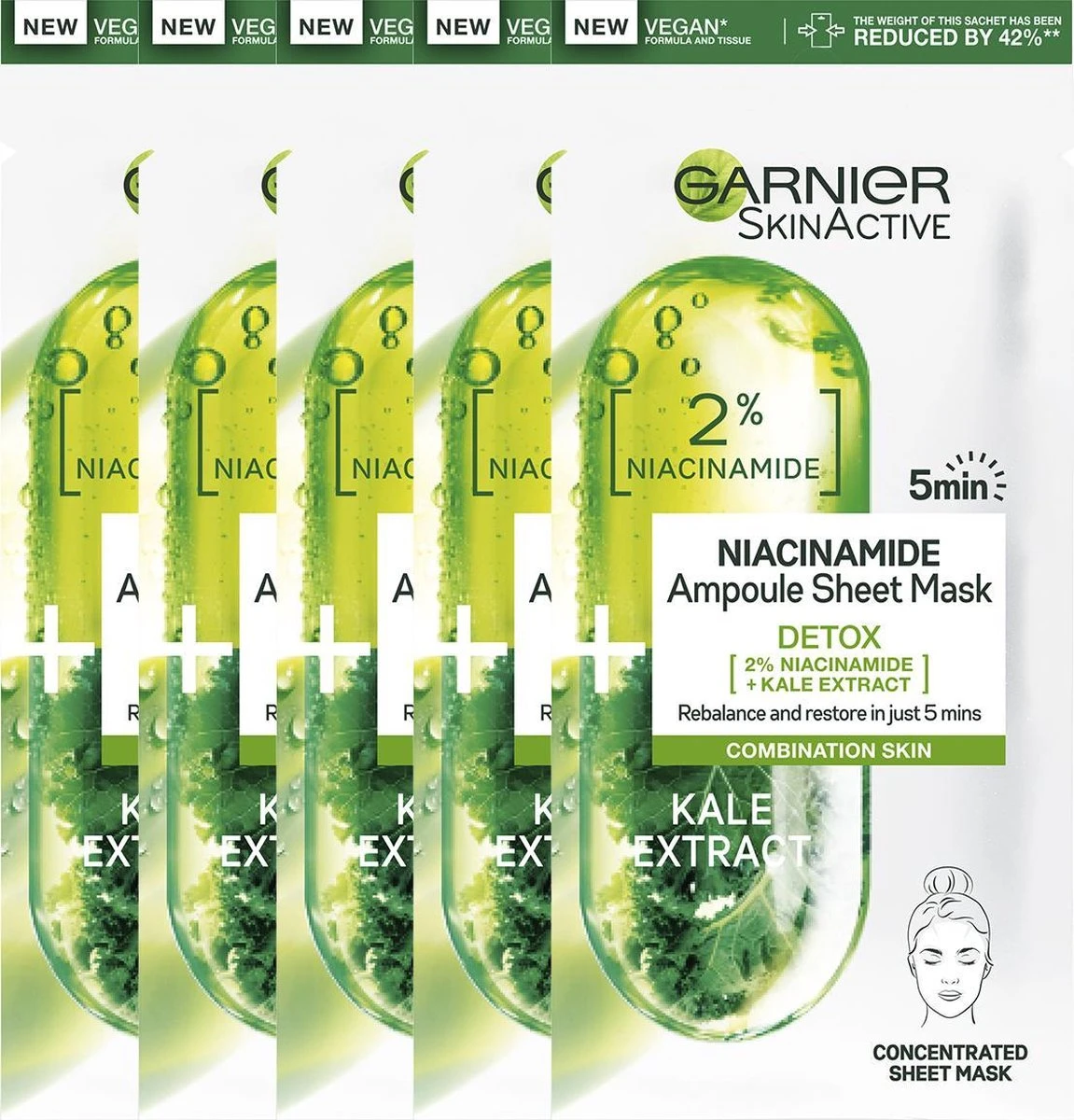 Garnier SkinActive Ampul Sheet Mask Met Boerenkool & Niacinamide - 5 Stuks 3 Garnier SkinActive Ampul Sheet Mask Met Boerenkool & Niacinamide - 5 Stuks