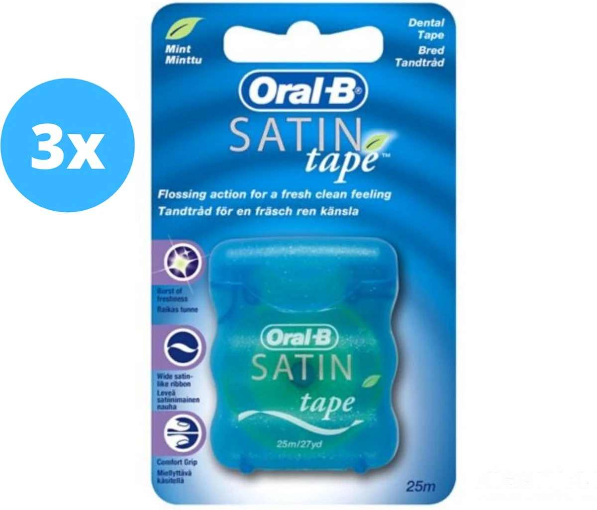 Oral B Oral-B Satin Tape - 3 X 25 M - Flosdraad - Voordeelverpakking 3 Oral B Oral-B Satin Tape - 3 X 25 M - Flosdraad - Voordeelverpakking