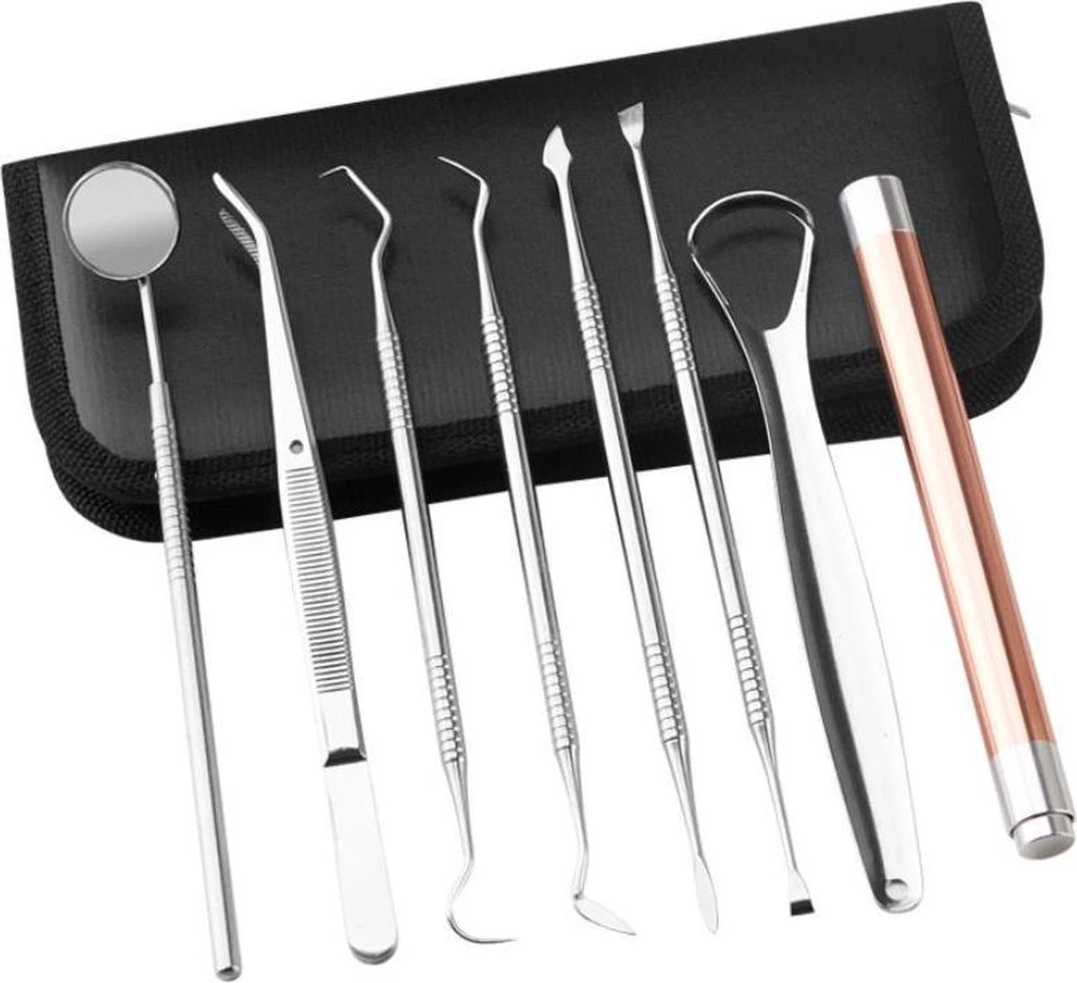 Qy Tandarts Set Voor Het Verwijderen Van Tandsteen En Verzorgen Van Het Gebit – 8 Delig In Luxe Opbergetui 4 Qy Tandarts Set Voor Het Verwijderen Van Tandsteen En Verzorgen Van Het Gebit – 8 Delig In Luxe Opbergetui - Afbeelding 2