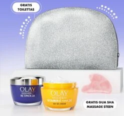 Olay Geschenkset - Vitamine C+AHA24 Dagcrème Voor Vrouwen - Retinol24 Nachtcrème Voor Vrouwen - Etui - Gua Sha Gezichtssteen