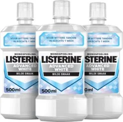 LISTERINE Advanced White Milde Smaak, Mondspoeling, Verwijdert Sterke Verkleuring Voor Wittere Tanden In Slechts 1 Week, 3x 500 Ml -Verzorgingsproducten Verkoop 1200x1196 3