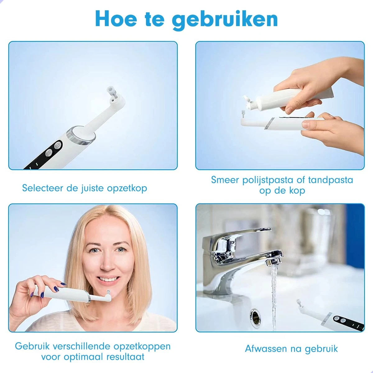 DEN-T® PRO P350 Elektrische Tandenpolijster - Wit - 5 Standen - 5 Opzetstukken - Polijstmachine - Polijstset - Tanden Polijsten - 5 DEN-T® PRO P350 Elektrische Tandenpolijster - Wit - 5 Standen - 5 Opzetstukken - Polijstmachine - Polijstset - Tanden Polijsten - - Afbeelding 3