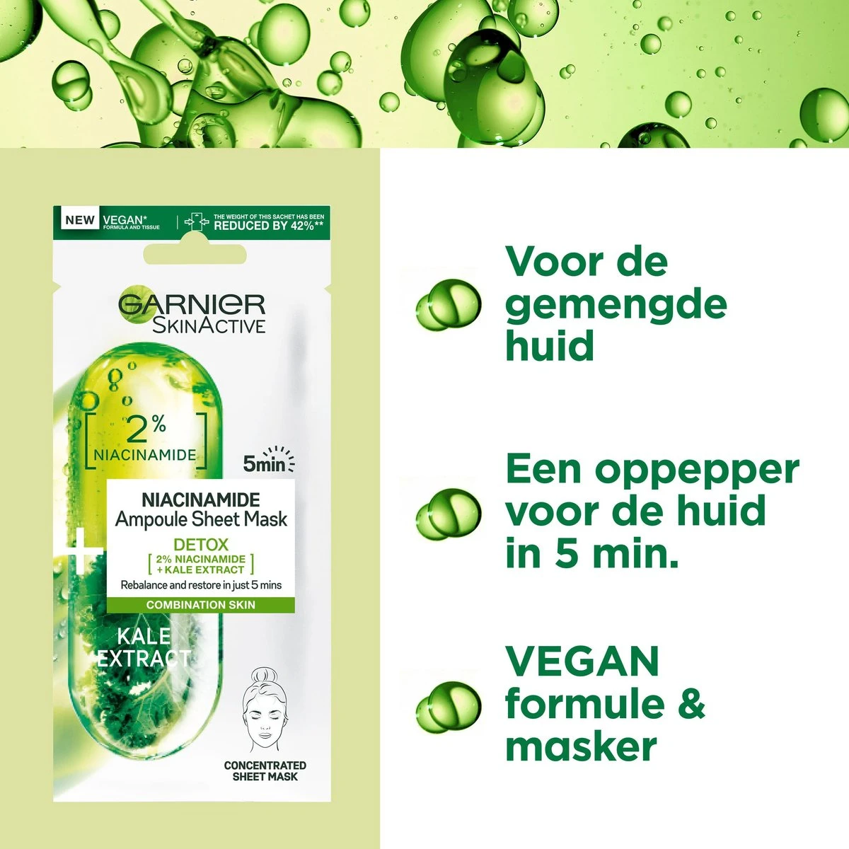 Garnier SkinActive Ampul Sheet Mask Met Boerenkool & Niacinamide - 5 Stuks 5 Garnier SkinActive Ampul Sheet Mask Met Boerenkool & Niacinamide - 5 Stuks - Afbeelding 3