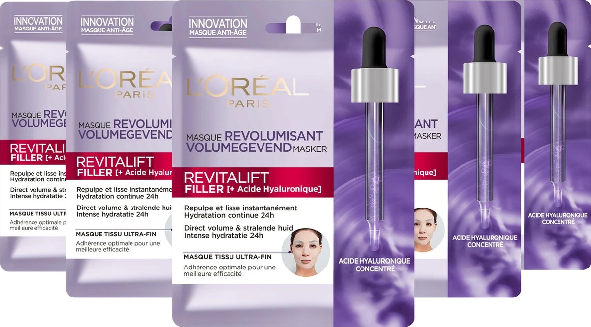 L’Oréal Paris - Revitalift Filler Hyaluronzuur Tissue Gezichtsmasker - 5 Stuks - Voordeelverpakking 10 L’Oréal Paris - Revitalift Filler Hyaluronzuur Tissue Gezichtsmasker - 5 Stuks - Voordeelverpakking - Afbeelding 8