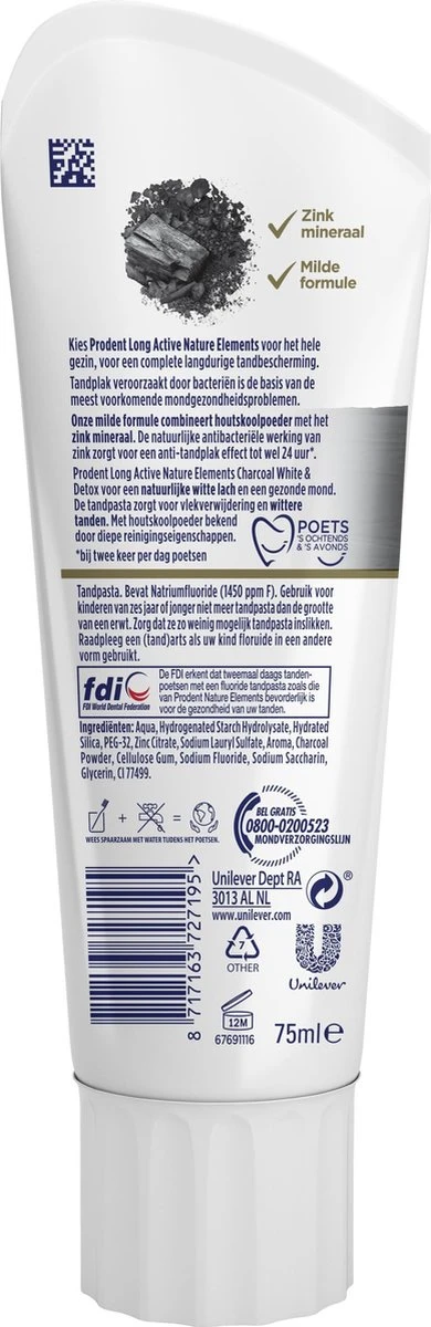 Prodent Charcoal Whitening & Detox Tandpasta - 12 X 75 Ml - Voordeelverpakking 8 Prodent Charcoal Whitening & Detox Tandpasta - 12 X 75 Ml - Voordeelverpakking - Afbeelding 6