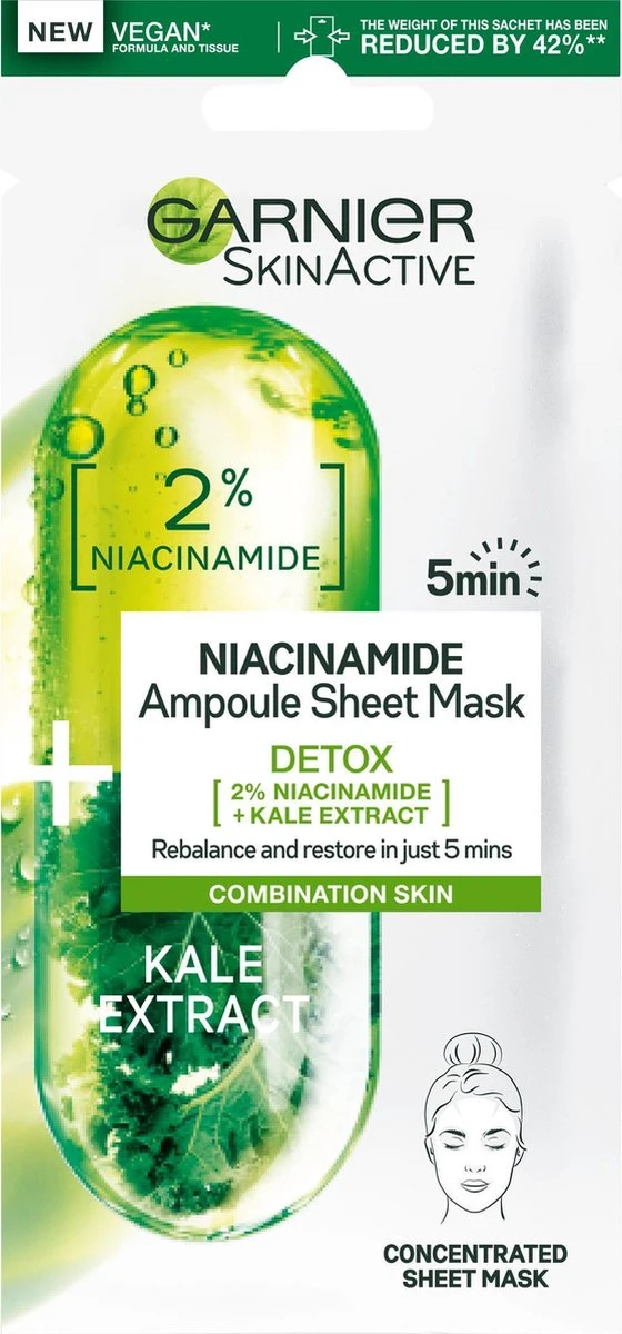 Garnier SkinActive Ampul Sheet Mask Met Boerenkool & Niacinamide - 5 Stuks 9 Garnier SkinActive Ampul Sheet Mask Met Boerenkool & Niacinamide - 5 Stuks - Afbeelding 7