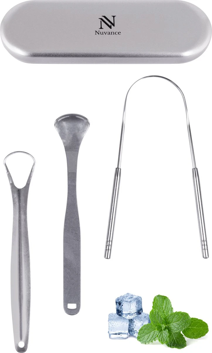 Nuvance - Professionele Tongschraper - 3 In 1 Set - Voor Mondverzorging - Tongreiniger - Tong Schraper - Tongue Scraper - RVS 3 Nuvance - Professionele Tongschraper - 3 In 1 Set - Voor Mondverzorging - Tongreiniger - Tong Schraper - Tongue Scraper - RVS