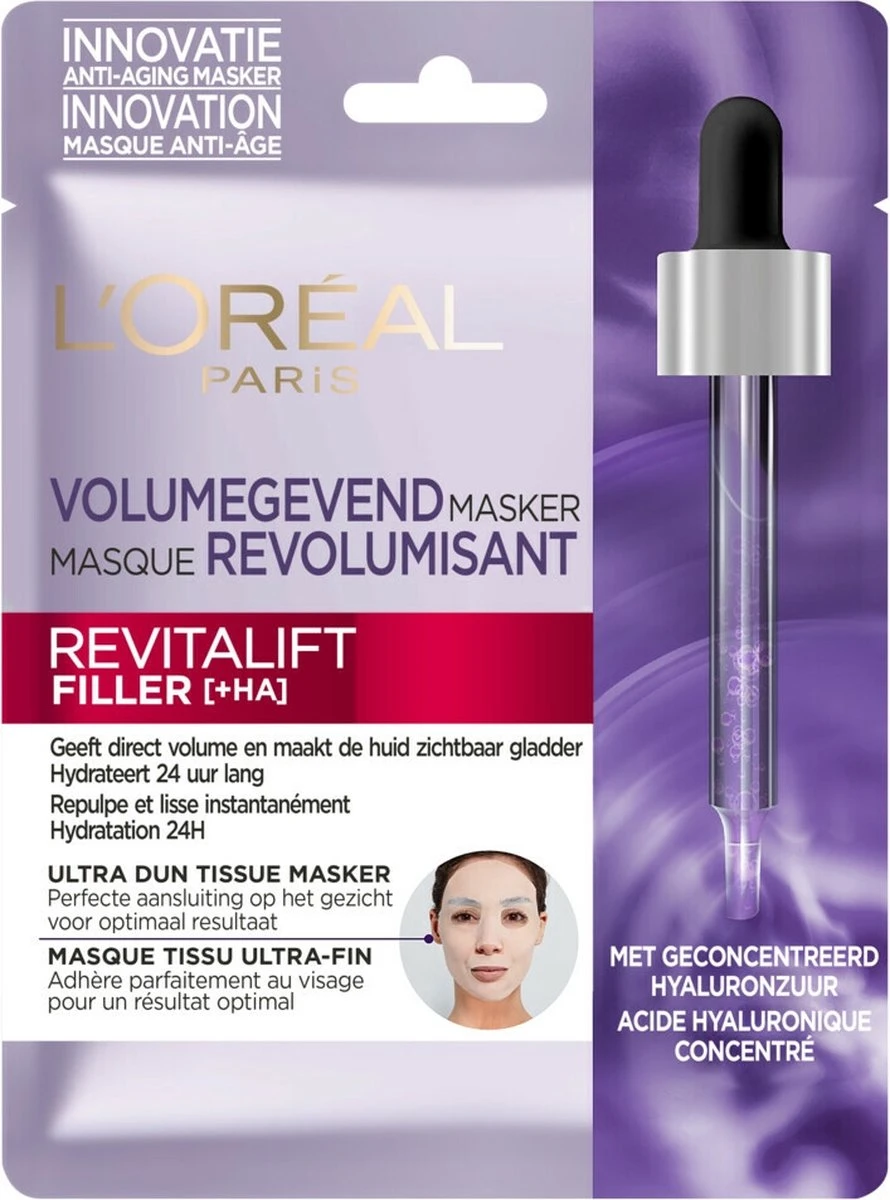 L’Oréal Paris - Revitalift Filler Hyaluronzuur Tissue Gezichtsmasker - 5 Stuks - Voordeelverpakking 3 L’Oréal Paris - Revitalift Filler Hyaluronzuur Tissue Gezichtsmasker - 5 Stuks - Voordeelverpakking