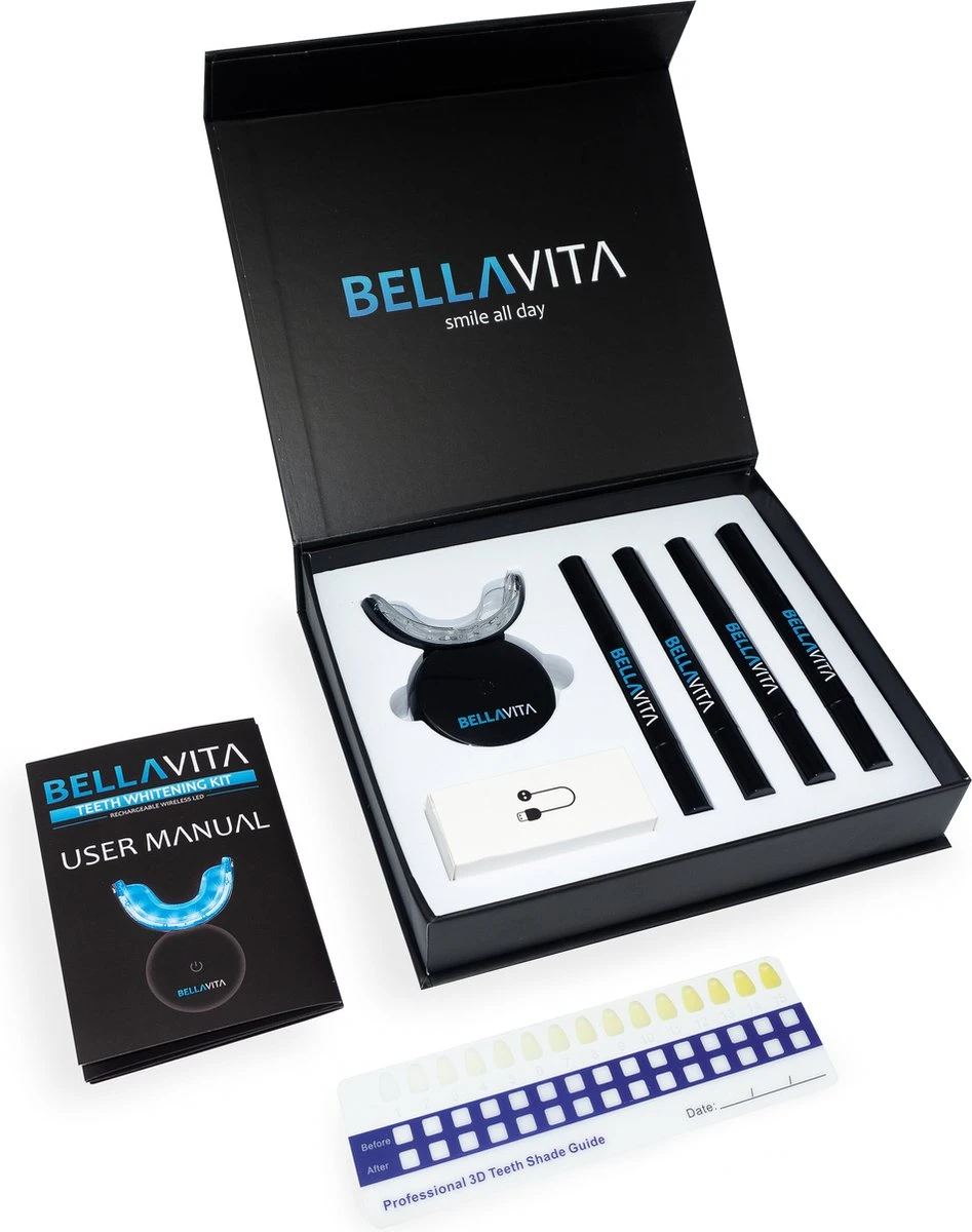 BELLAVITA Tandenbleekset - Tanden Bleken - Teeth Whitening Kit - Tandenblekers - 4 Gelpennen - Zonder Peroxide - 100% Natuurlijk - Witte Tanden 3 BELLAVITA Tandenbleekset - Tanden Bleken - Teeth Whitening Kit - Tandenblekers - 4 Gelpennen - Zonder Peroxide - 100% Natuurlijk - Witte Tanden
